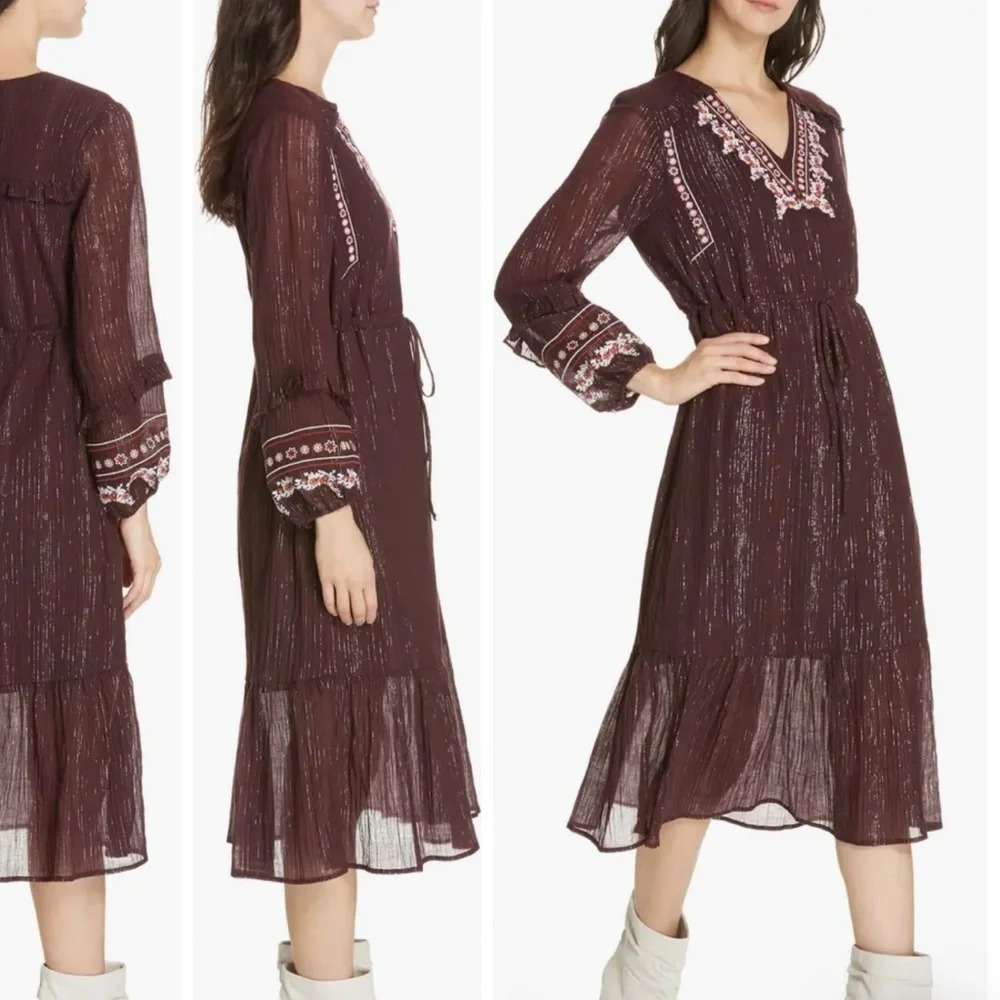 Dolan Anthropologie Rashida Embroidered Midi Dress size Large